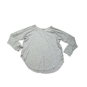 Three Dots Womens Gray Ribbed Knit Raglan Long Sleeve Top Large quiet luxury